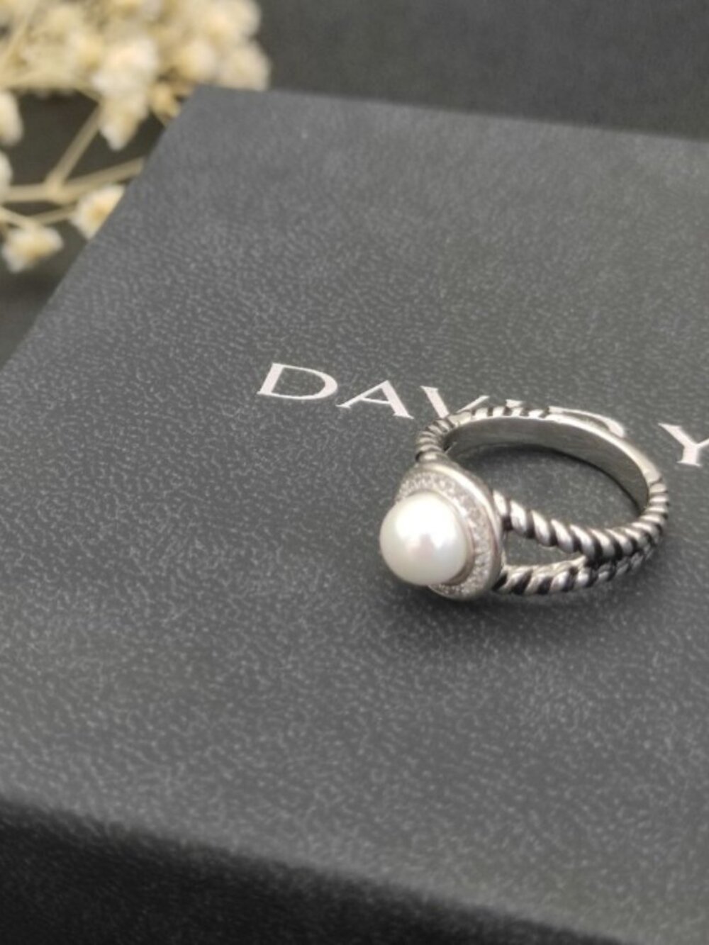 🖤🖤🖤David Yurman Round Diamond Pearl Ring, Size: 6-7-8-9 - Picture 3 of 5